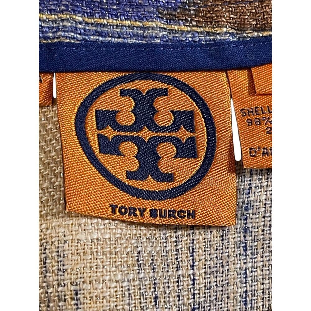 Tory Burch Ikat Linen Blend Pleated Skirt Blue Yellow Brown 8 - Picture 3 of 8